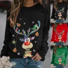 Зимний Рождественский женский свитер с принтом лося, свитер с длинным рукавом и круглым вырезом, кардиган, джемпер, топы, Рождественская одежда, свитер женский