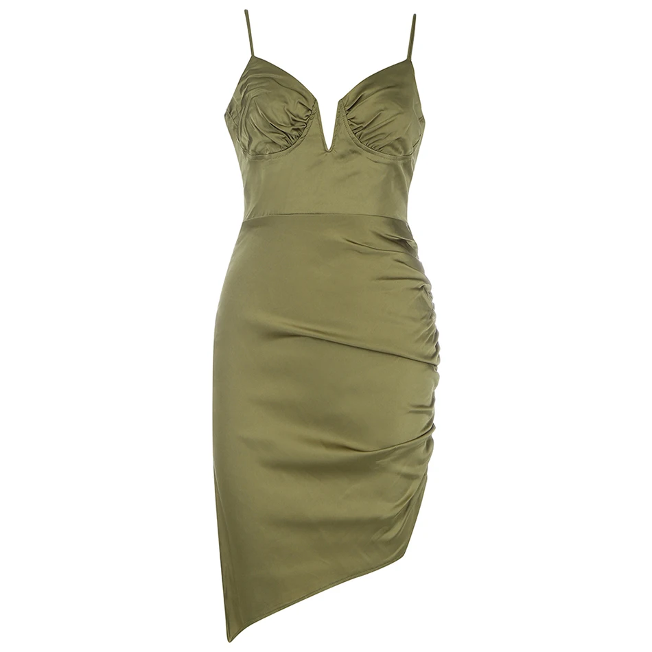 

High Quality Women's Pleated Bodycon Irregular Dress 2021 Summer Sexy Spaghetti Strap Backless Celebrity Party Dress Vestidos