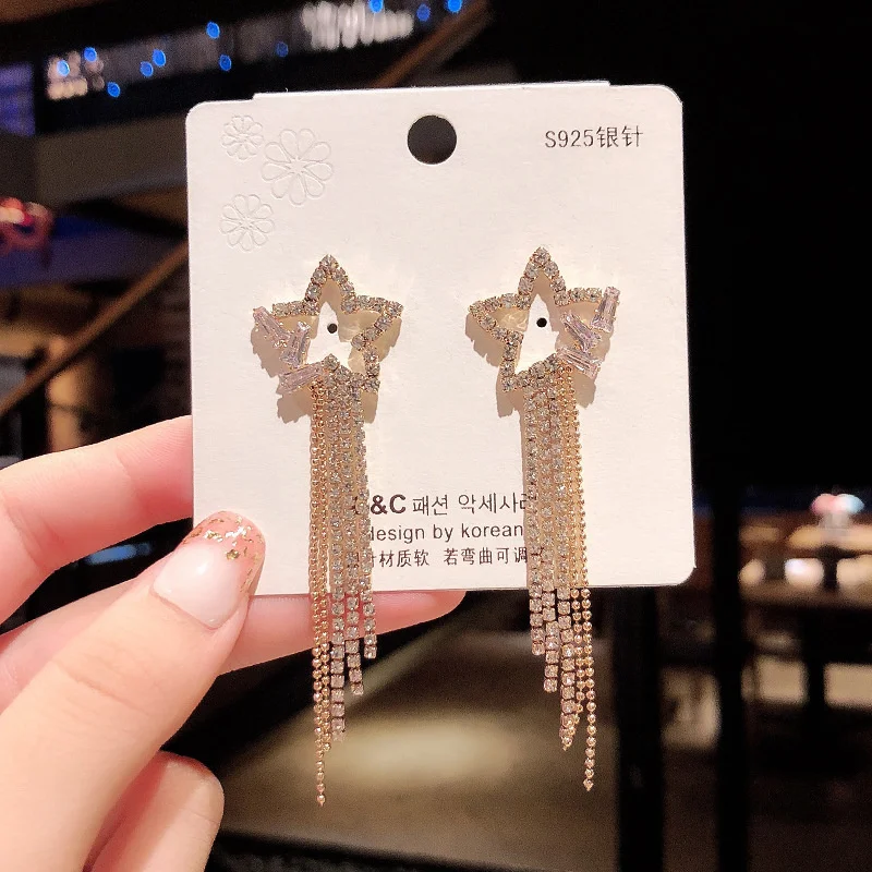 

New Classic Crystal Earrings Ladies Exaggerated Long Earrings Tassels Rhinestone Earrings Fashion Ladies Korean Earrings Jewelry