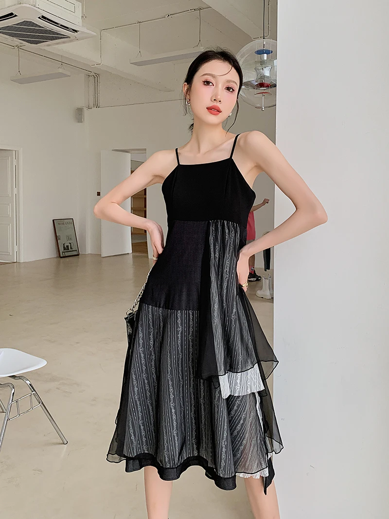 

Black condole belt dress design feeling summer new skirt French style restoring ancient ways of cultivate one's temperament nich