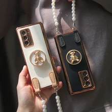 2In1 Crossbody Case for Samsung Fold 2 5G Cases Bear Stand Pearl Bracelet Case for W21 Samsung Fold2 Cover Funda Capa