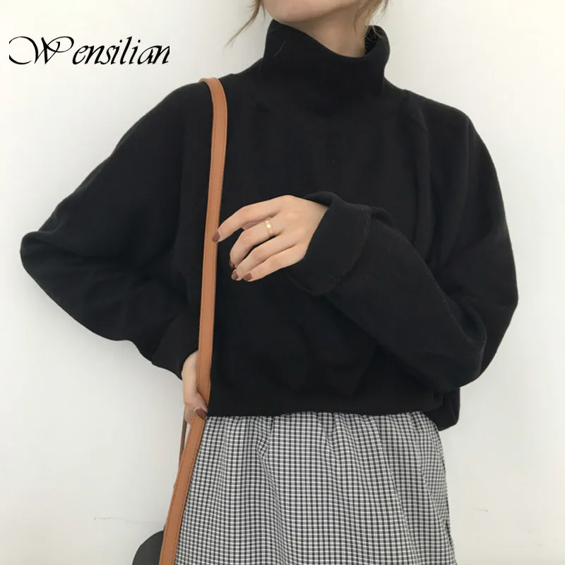 Вязаный свитер Женская водолазка повседневные свободные Пуловеры свитеры с