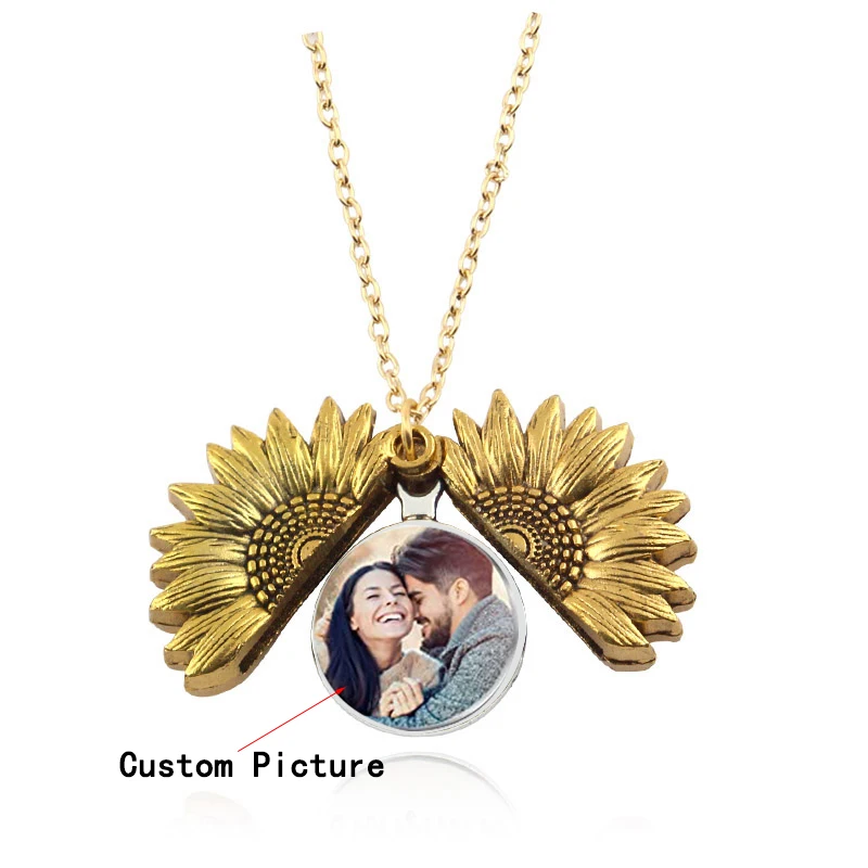 Sunflower Necklaces Custom Lettering And Photo Necklace 3 Color Open Locket You are my Sunshine Pendant  Accessory Gift Jewelry