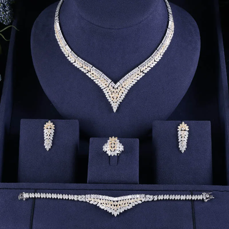 Роскошные женские Драгоценности элегантная форма Свадебный CZ ожерелье серьги