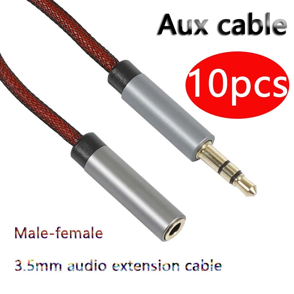 

10 pcs Aux cable weaving audio cable 3.5mm pair recording audio cable 3.5mm earphone extension cable male to female cable