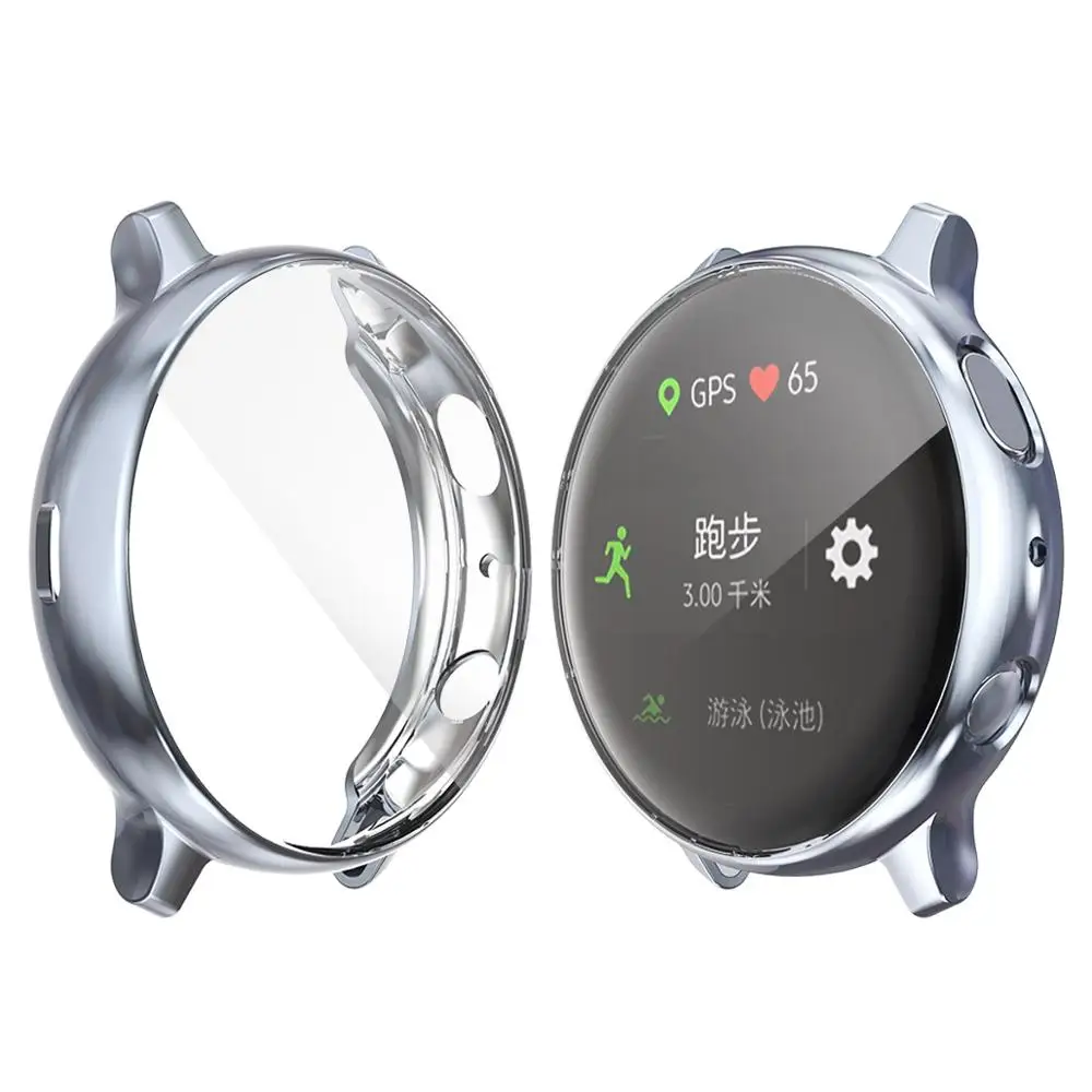 Gray Чехол для samsung galaxy watch active 2, 40 мм, 44 мм, бампер с полным покрытием, Мягкий ТПУ силиконовый защитный чехол для экрана galaxy active - Цвет: Gray