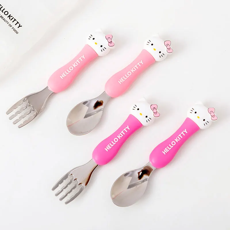 Рисунок Hello Kitty Нержавеющая сталь вилка ложка для грудничков с научиться есть