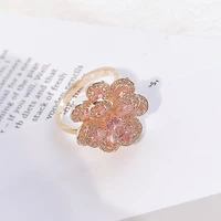 spring fashion flower rings for women romantic sweet wedding party jewelry statement designer cubic zirconia petal ring