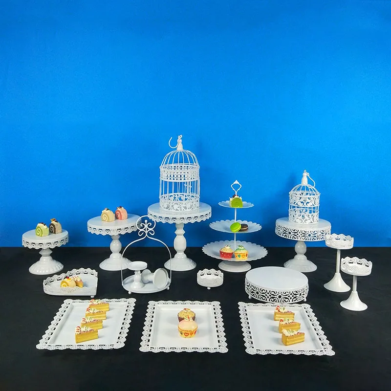 White 18pcs 5-18 шт Золотая подставка для торта круглые подставки для кексов металлическая подставка для десерта с подвесками и бусинами, золото - Цвет: White 18pcs