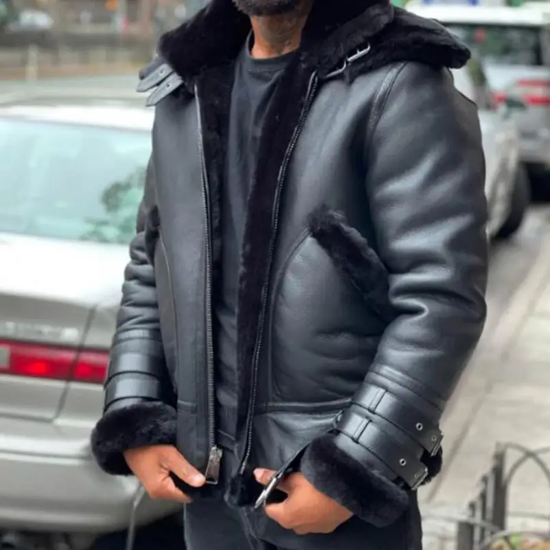 

Мужская куртка из ПУ кожи, с меховым воротником