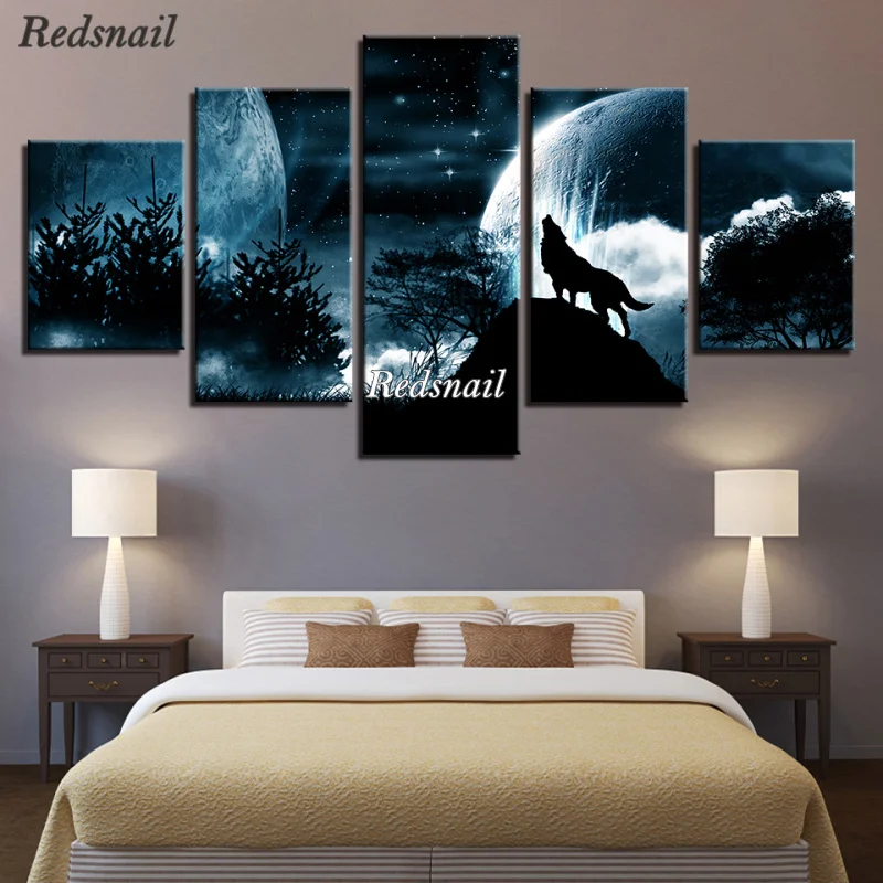

DIY Алмазная картина крестиком 5 шт. Moon Wolf 5D полное сверло мозаика Алмазная Вышивка Набор для рукоделия искусство Ночной лес ML1021
