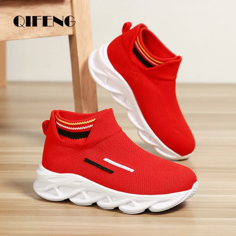

2021 Children Casual Shoes Boys Running Summer Black Air Mesh Footwear Kids Shoes for Girl Light Sock Sneakers Soft Red Spring