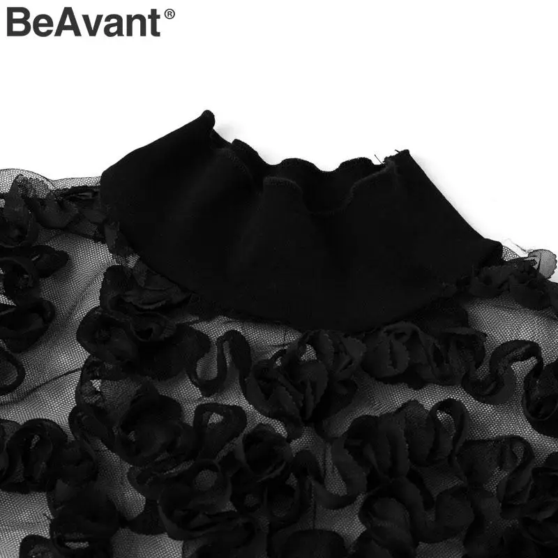 BeAvant Сексуальная кружевная блузка с прозрачной сеточкой Женская водолазка