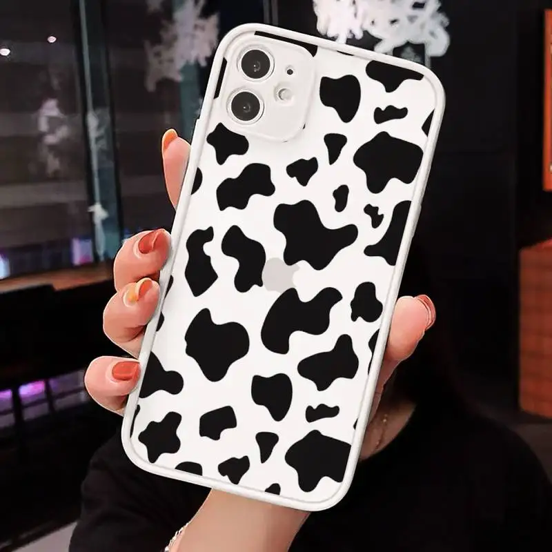 

Milk cow black print white pattern Phone Case matte transparent For iphone 7 8 11 12 plus mini x xs xr pro max cover