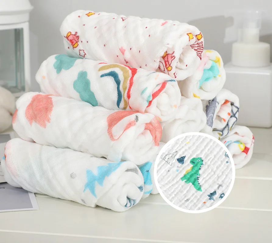 2pcs/Lot Muslin Cotton Baby 6 Layer Towel Handkerchief Colorful Kids Wipe Cloth Newborn Face Bibs Feeding Bath | Мать и ребенок