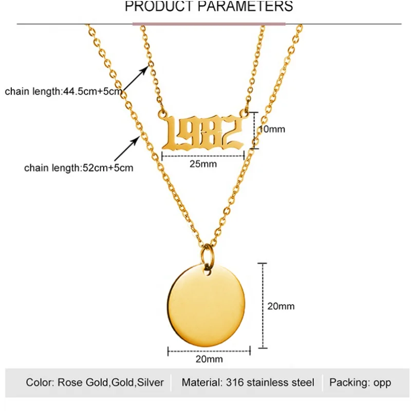 Year Number 1980-2019 Layered Necklaces Stainless Steel Round Pendant Custom Color Photo Engrave Text Chain Choker Birthday Gift | Украшения