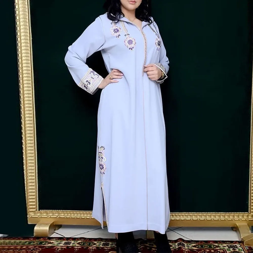 Исламское мусульманское платье Рамадан, женское модное платье с вышивкой, кафтан, хиджаб с капюшоном, Дубай, абайя, элегантные длинные плать...