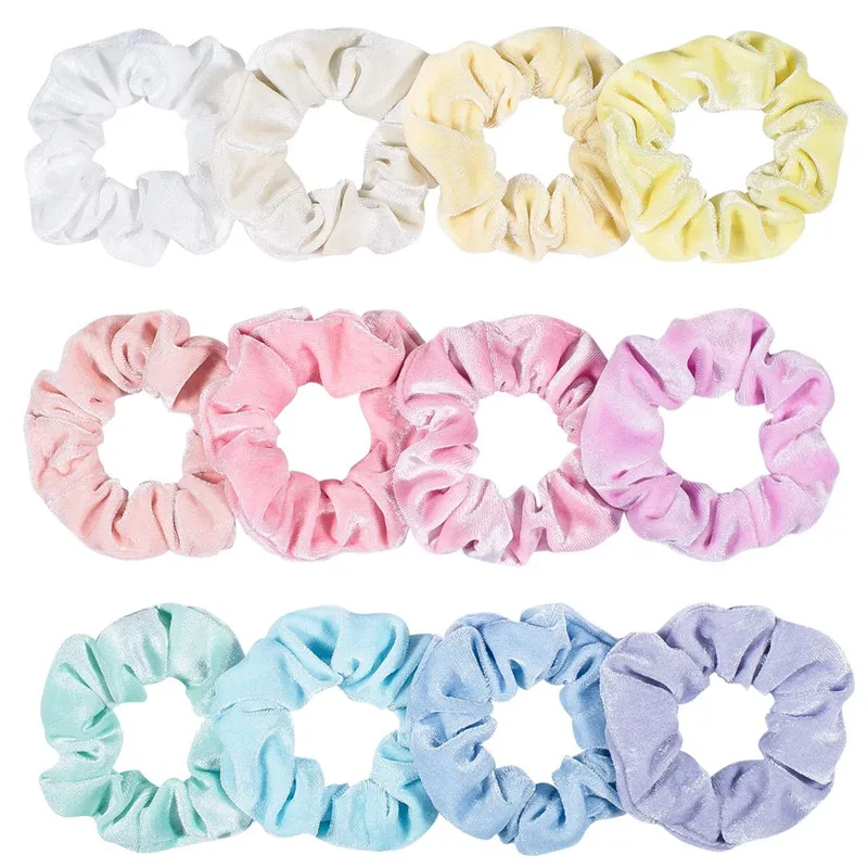 

12 Colors Korea Velvet Hair Scrunchie Elastic Hair Bands Solid Color Women Girls Headwear Ponytail Holder Hair Accessories O7