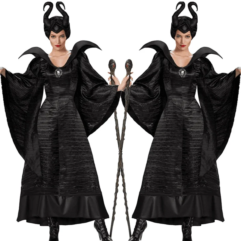 Косплей Хэллоуин костюмы малефисент Демон ведьма игра униформа черное платье -