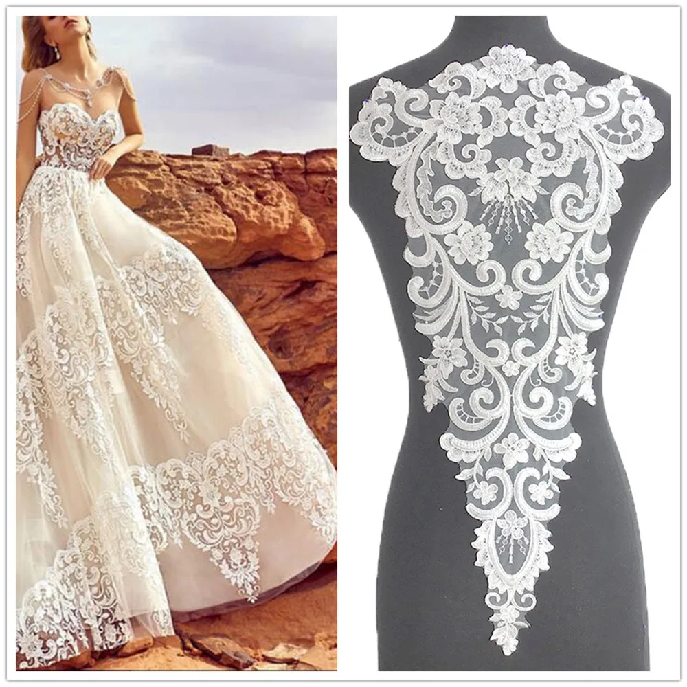 

Vintage Large Floral Lace Applique Alencon Corded Lace Patch Collar For DIY Wedding Dress Applique Prom Ball Gown Accessories