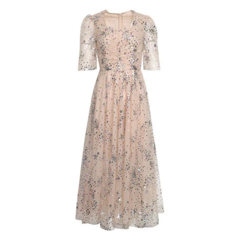 

Shiny Dress Spring and Autumn New Skirt Women's 2021 Popular Princess Dress Goddess Socialite Dress Half Sleeve