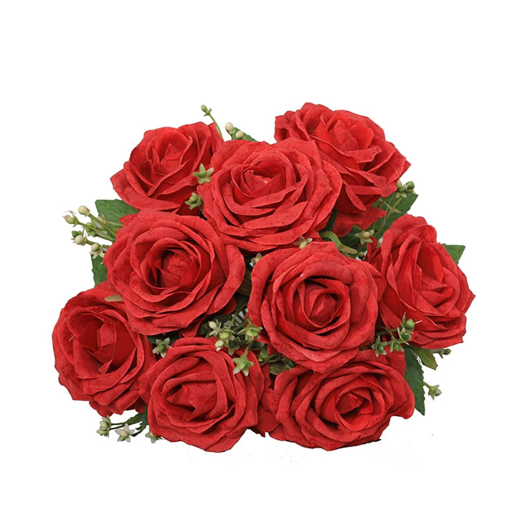 

Rose Red Rose Bunch Wedding 31*15cm White 9 Heads Artificial Decoration