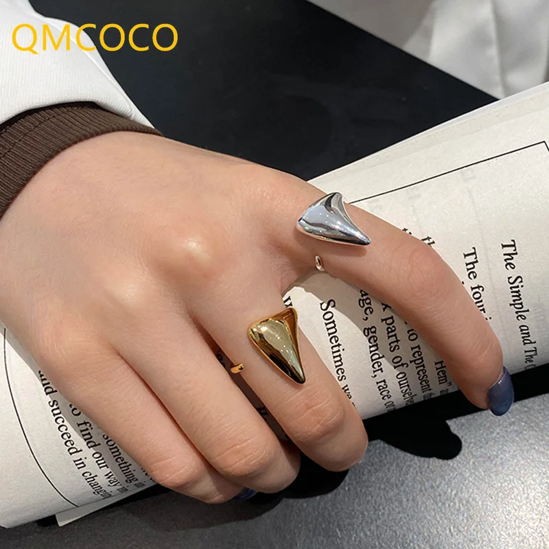 

QMCOCO 925 Серебряные панк шикарные кольца для женщин креативный модный дизайн геометрический узор кольца День рождения ювелирные изделия женс...