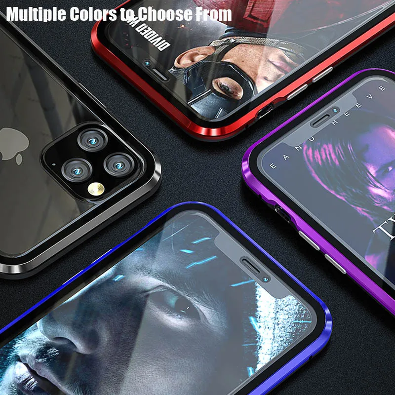 Магнитный металлический чехол 360 для iphone 11 Pro X XR XS MAX двухсторонний из закаленного