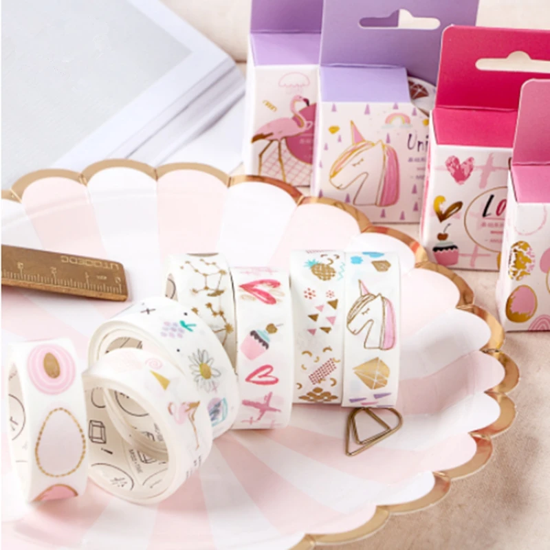 Kawaii лес счастливый Единорог Фламинго танцы позолота васи клейкая лента DIY Скрапбукинг наклейка этикетка ремесло маскирующая лента
