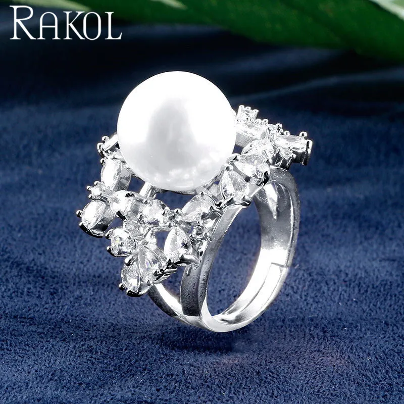 RAKOL новые модные цветочные формы высокое качество фианиты с имитацией жемчуга