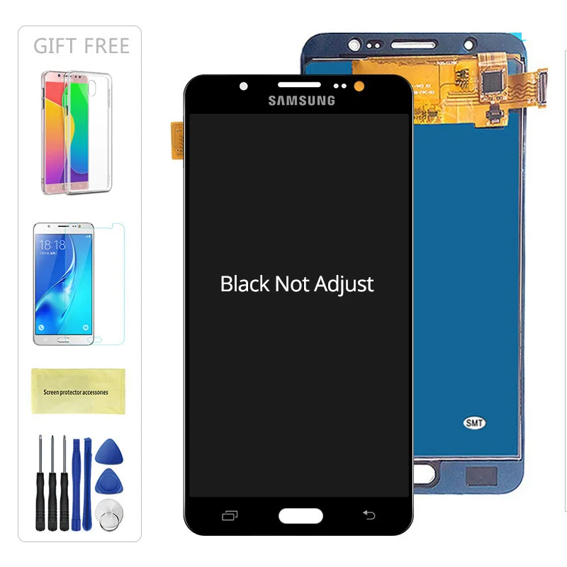 Протестирован для samsung Galaxy J7 J710FN J710F J710M J710 ЖК-дисплей сенсорный экран дигитайзер Регулируемая яркость сборка - Цвет: Black not adjustable