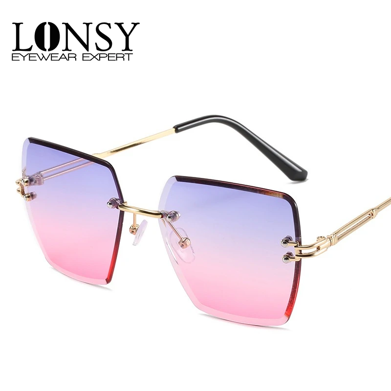 Очки солнцезащитные женские квадратные без оправы модные роскошные брендовые