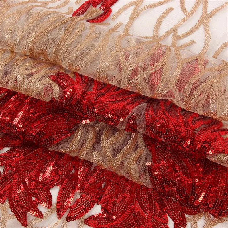 Lace170 красный/золотой с блестками и вышивкой из сетчатой ткани украшенные модные