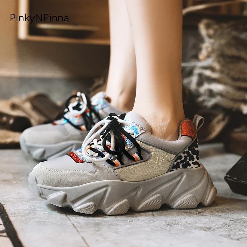 

futuristic design women platform sneakers genuine leather mesh bing mixed colour young ladeis holiday casual shoes plus size