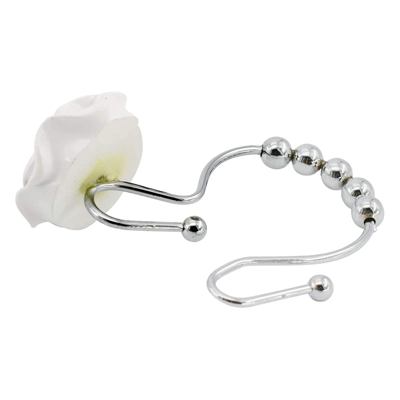 

12Pcs Shower Curtain Hooks Double Sliding Rings Made Of Stainless Steel, Ring with Rose Resin, Bathroom Shower Rods