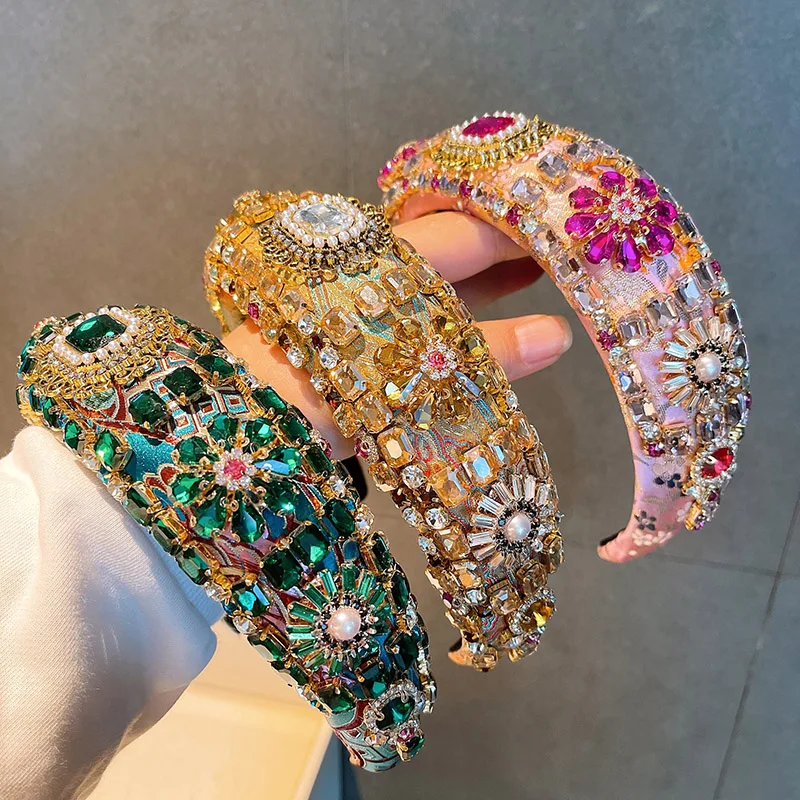 

2021 Vintage Luxurious Rhinestone Bezel Hairband Women Clip Hair Accessories Headband Opaska Do Wlosow Bandeau Femme Diademas