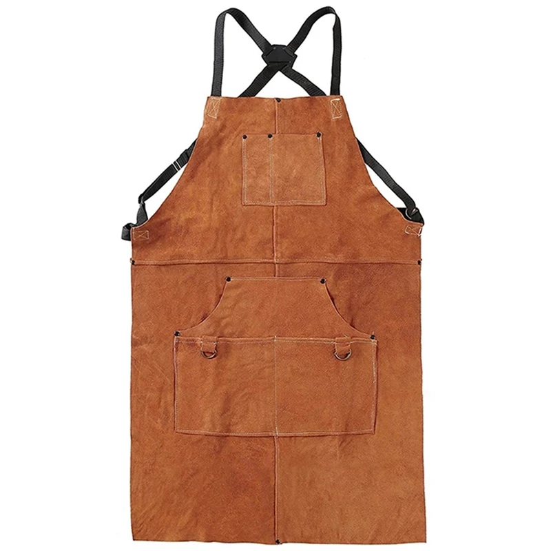 

EAS-Leather Work Shop Apron With 6 Tool Pockets Heat & Flame Resistant Durable Heavy Duty Welding Apron For Men Women