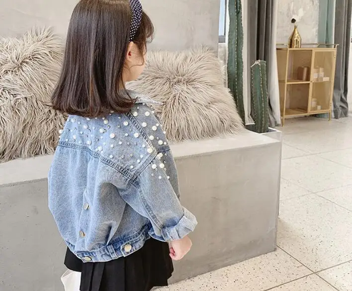 Распродажа 2022 джинсовая куртка для девочек с жемчужинами и бисером модные пальто