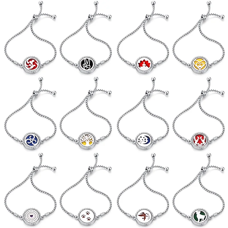 

Zircon Perfume Bracelet 316L Stainless Steel Charm Fashion Adjustable Aromatherapy Essential Oil Diffuser Locket Crystal Bangles