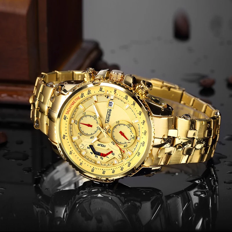 Часы TEMEITE Мужские кварцевые брендовые Роскошные в стиле милитари с ремешком из