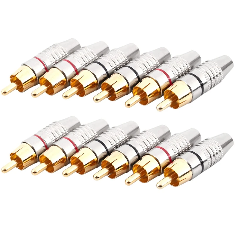

Hot XD-RCA Male Plug Adapter, Audio Phono Gold Plated Solder Connector,Hi End - 12-Pack,Silver