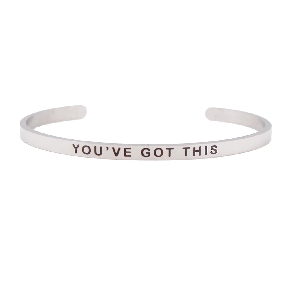 4MM &quotLIVE FEARLESSLY" Stainless Steel Engraved Positive Inspirational Quote Cuff Mantra Bracelet Initial Custom Bangle |