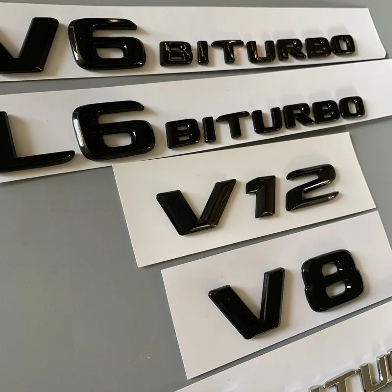 Эмблема письма для Mercedes Benz V8 V12 V6BITURBO L6BITURBO B4BITURBO автостайлинг багажник значок двойной турбо хромированная наклейка черный