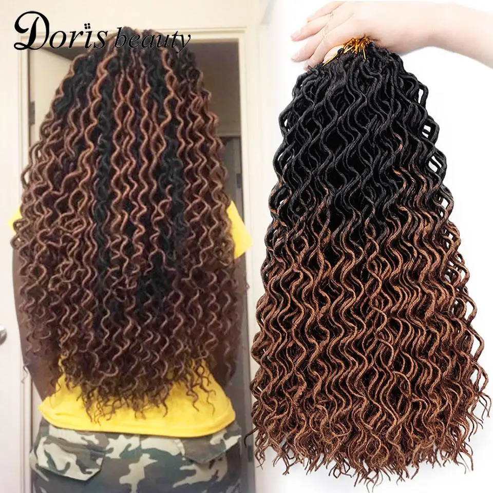 Doris beauty Goddess Faux Locs Curly вязанные косички волосы 24 корня 18 дюймов Омбре синтетические