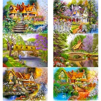 5d diy diamond painting color scenery tree pictures diamond embroidery lake rhinestones crafts full square round home decor gift