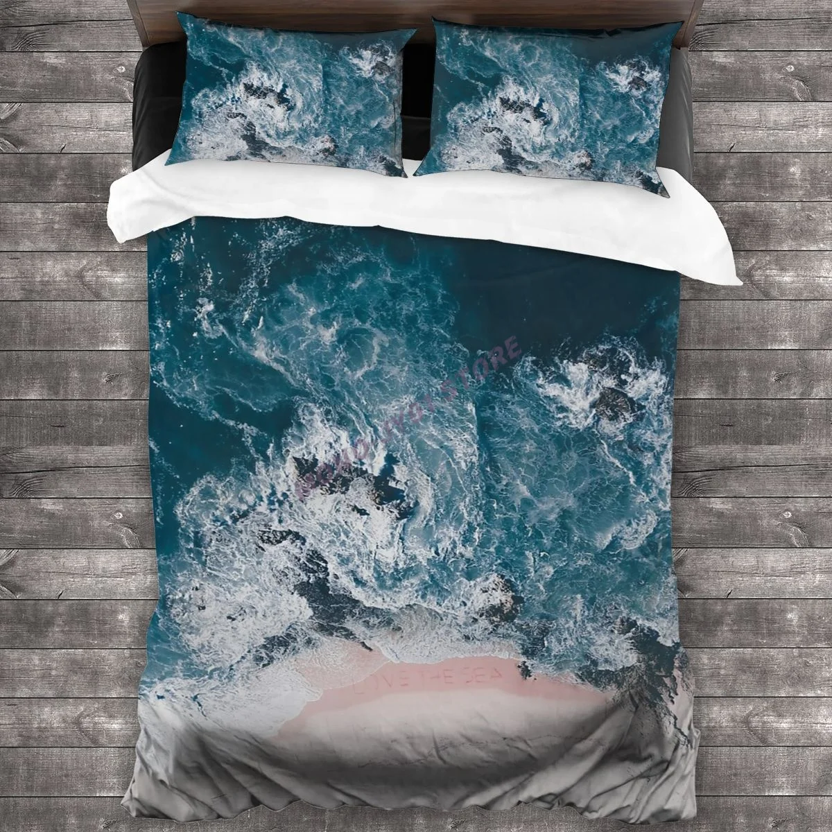 

Aerial Beach Print Aerial Ocean Photo Words Pink Sand Sea Travel Photography By Ingrid Beddoes Bedding Set Duvet Cover
