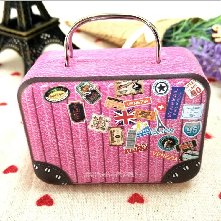 

30pcs Europe Type Style Vintage Suitcase Shape Candy Storage Box Wedding Favor Tin Box Cable Organizer Container Household