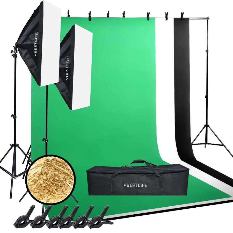Комплект для фотостудии = 2*3 м подставка для фона+ 1,6*3 м фон+ 50*70 см софтбокс+ лампа для фотосъемки 135 Вт+ 2 м светильник+ отражательная панель