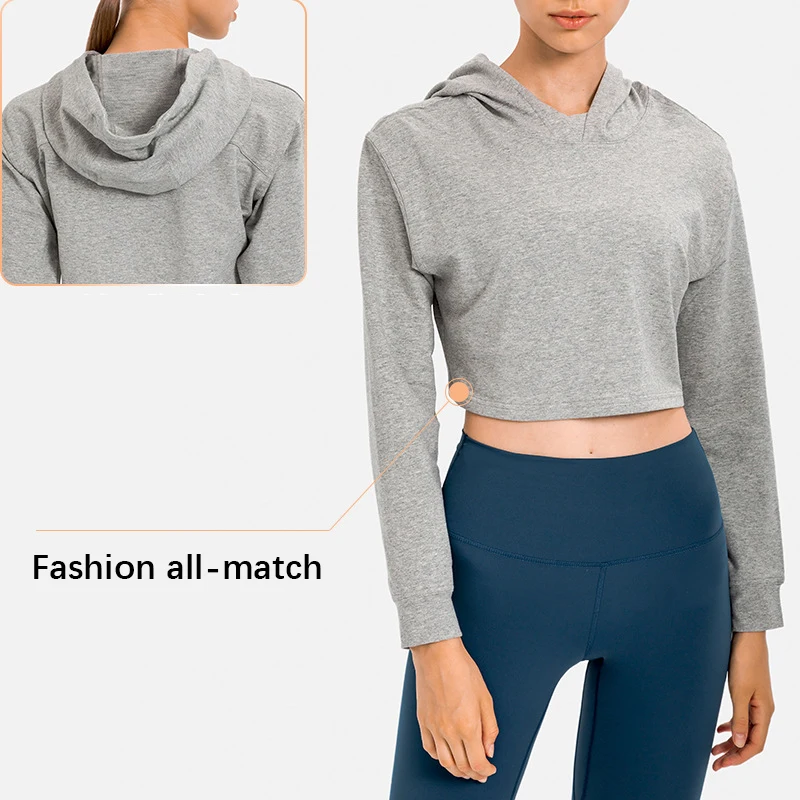 Women's Tracksuit Sweatshirt Hoodies Crop Top Breathable Quick Dry Yoga Fitness Sport Shirts Lulu Long Sleeve Cropped Blouses