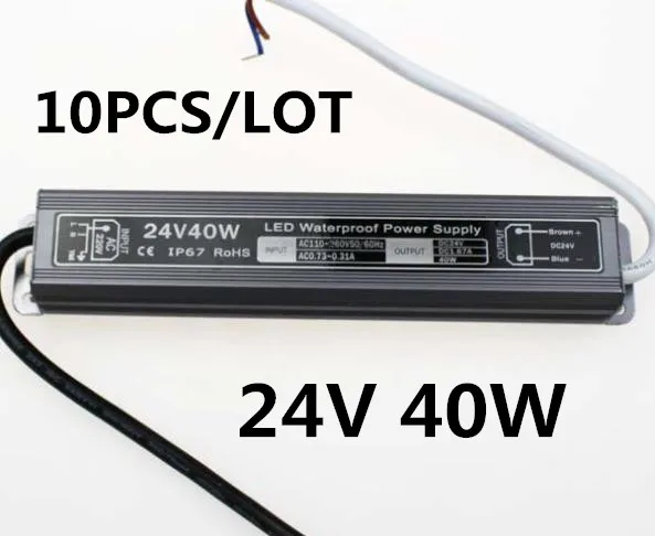 10pcs/lot DC 24V 40W waterproof IP67 led driver adapter led light transformer 1.66A power charger for leds Good performance